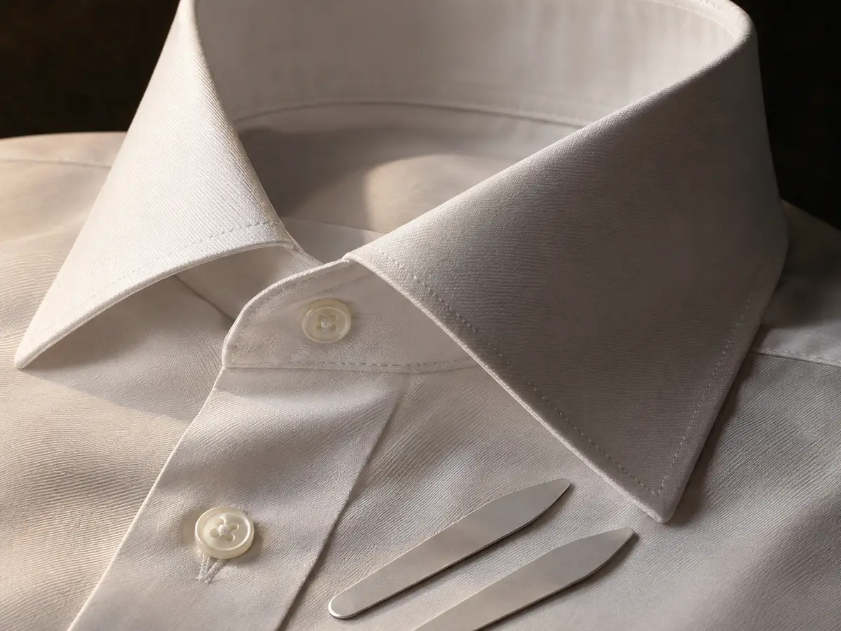Cuello italiano de sarga blanca con ballenas extraíbles